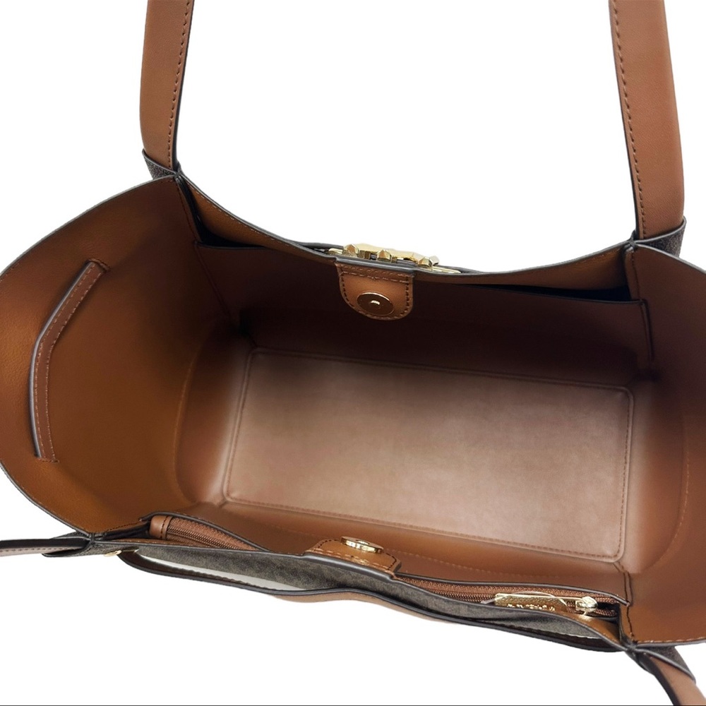 Michael Kors Reed Large Belted Logo Shoulder Bag Tote Purse Brown MK Signature - Picture 7 of 7